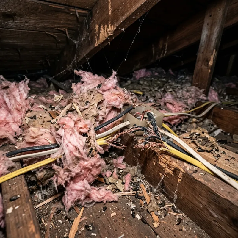 Contaminated ceiling insulation being assessed in a Dromana roof space